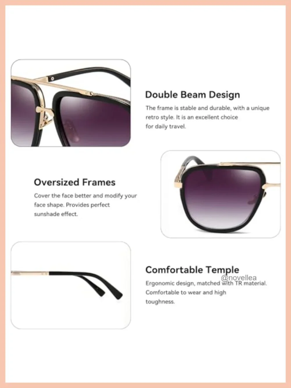 Oversized Square Aviator Sunglasses for Men Gold Frame Retro Pilot Shades UV400